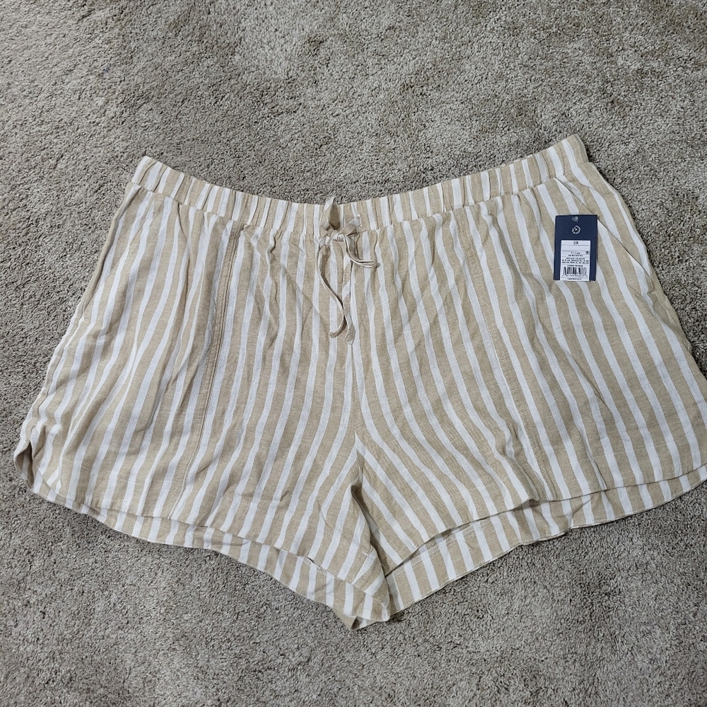 Tan Striped Linen Shorts